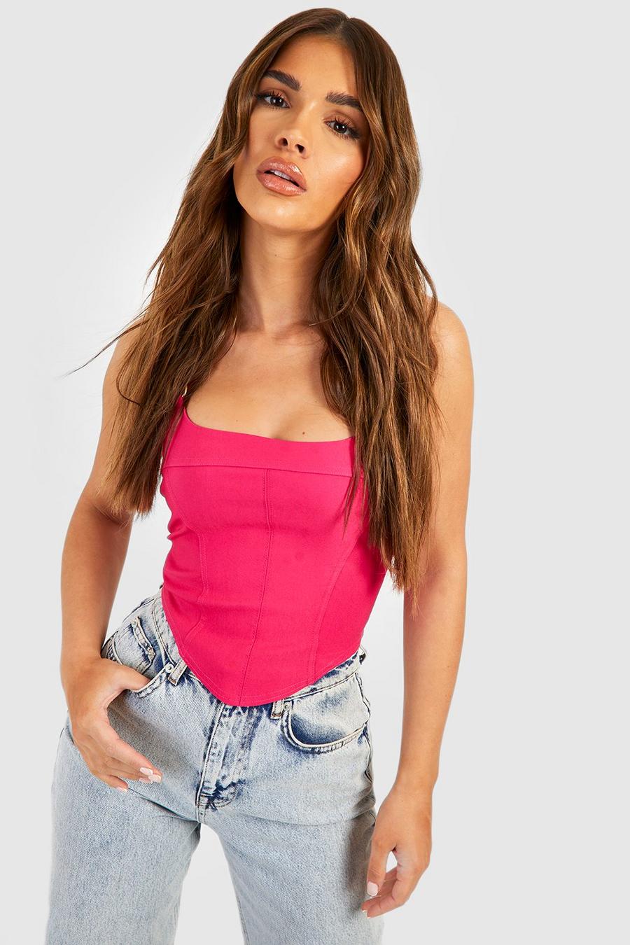 Hot pink Ring Detail Bengaline Strappy Corset Top